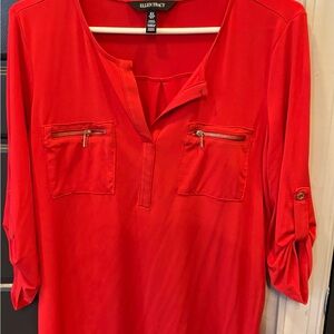 Ellen Tracy Bold Red Blouse with Zippered Pockets